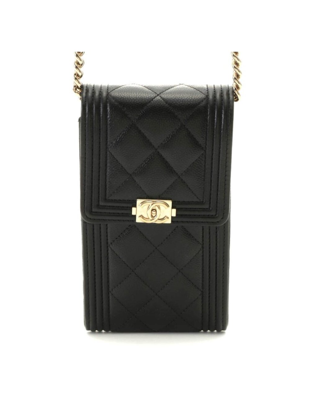 Chanel Boy Quilted Chain Phone Case Black Caviar